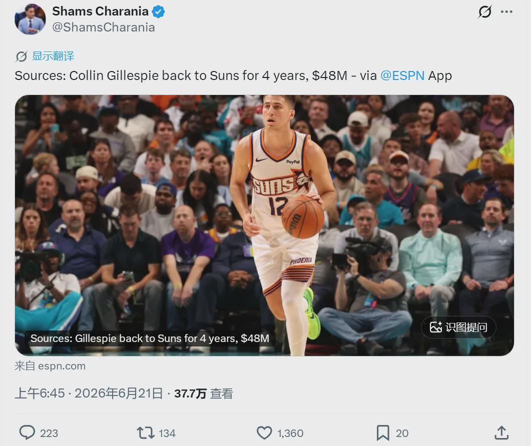 断腿重伤!正式续约!落选秀签下4800万大合同